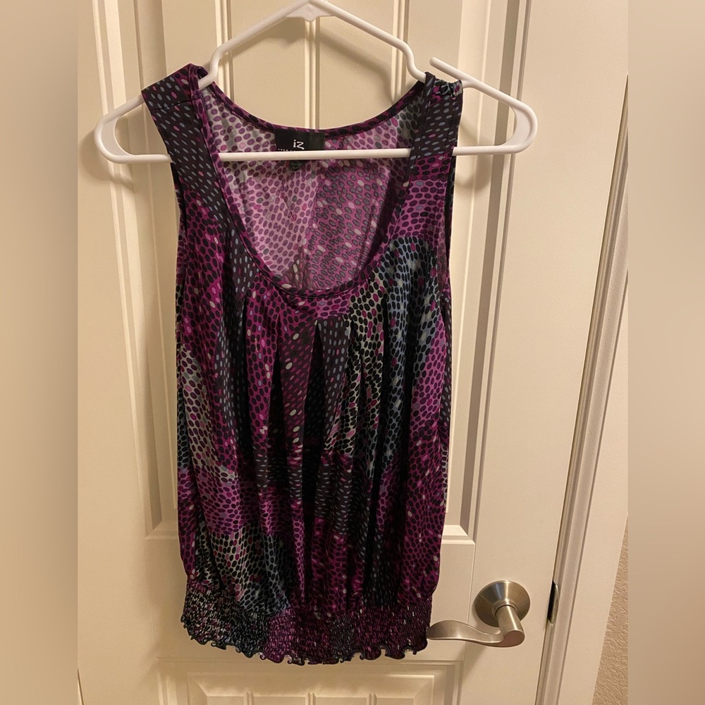 IIZ Byer California L Top Sleeveless Stretch Blouse Purple Black Lg Shirt Large